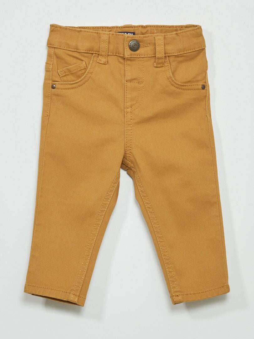 Pantalón slim de sarga con cintura ajustable BEIGE - Kiabi