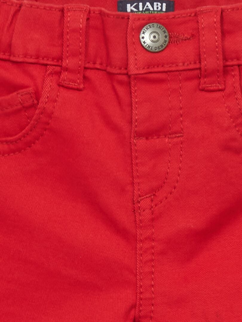 Pantalón slim de sarga con cintura ajustable ROJO - Kiabi