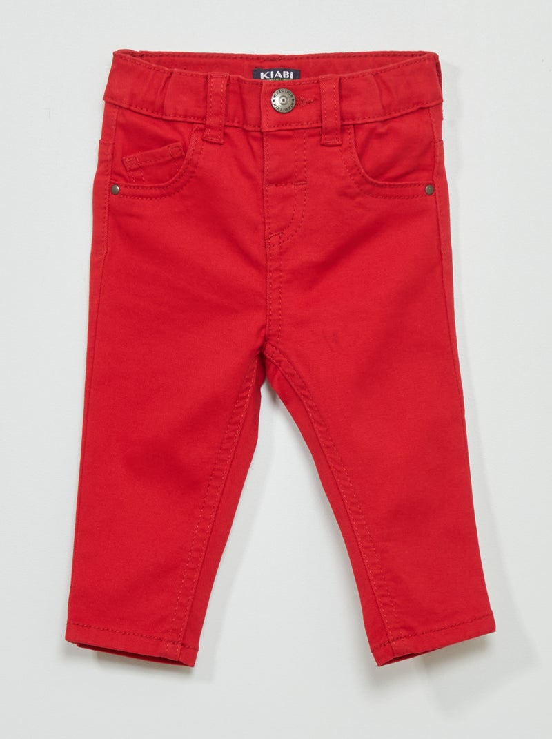 Pantalón slim de sarga con cintura ajustable ROJO - Kiabi
