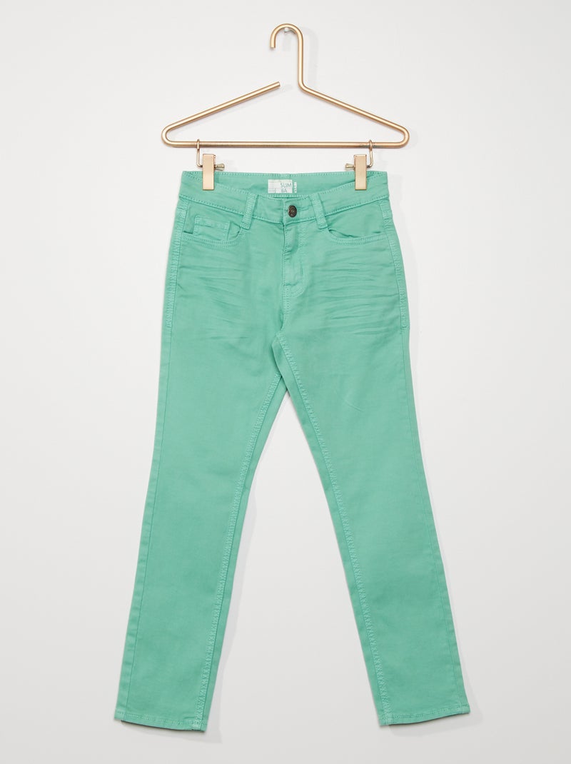 Pantalón slim de sarga verde gris - Kiabi