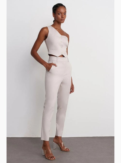 Pantalón slim de tiro alto de crepé dilvin - Kiabi