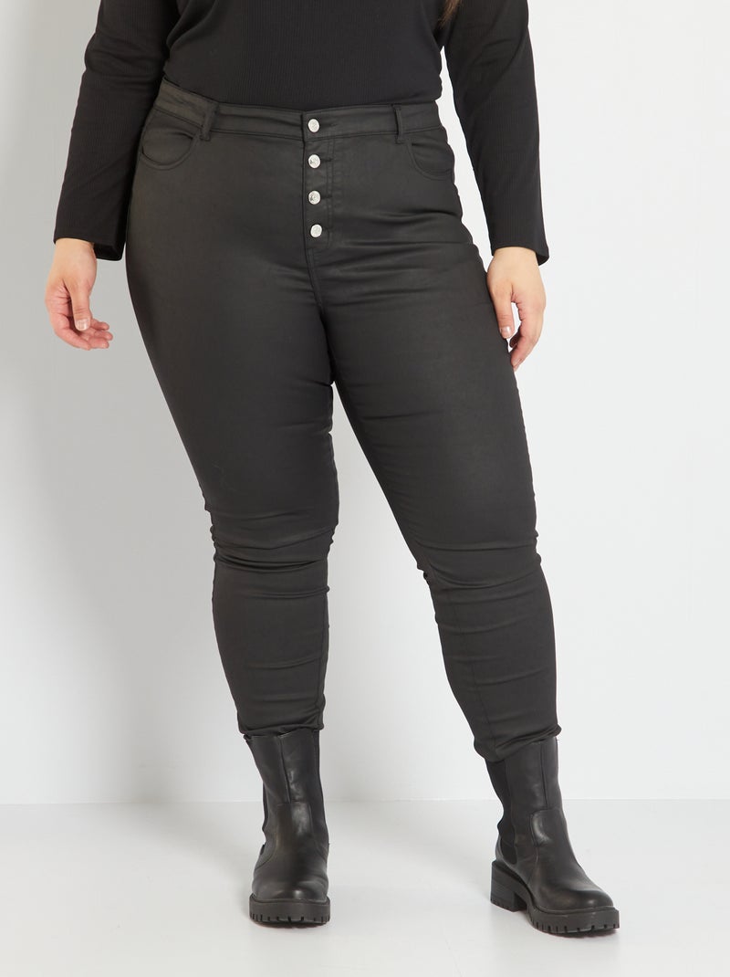 Pantalón slim encerado Negro - Kiabi