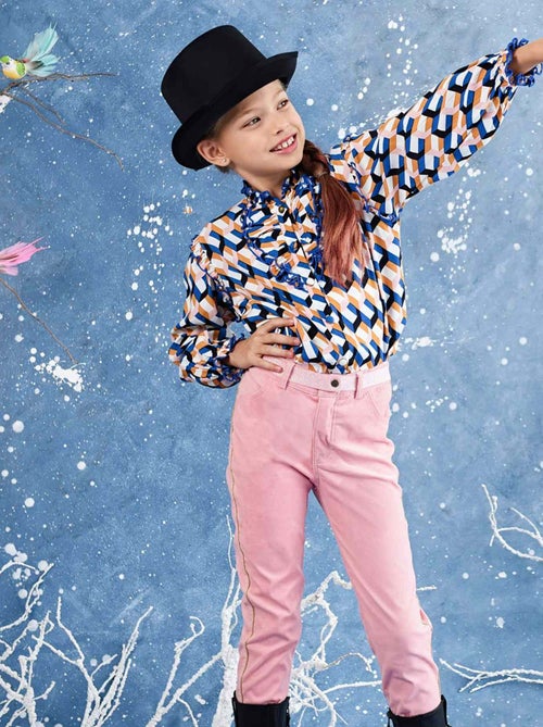 Pantalón Stretch de Terciopelo Rosa Claro para Niña | JUMP - Kiabi