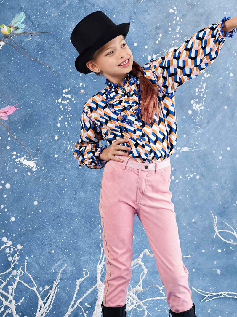 Pantalón Stretch de Terciopelo Rosa Claro para Niña | JUMP Rosa - Kiabi