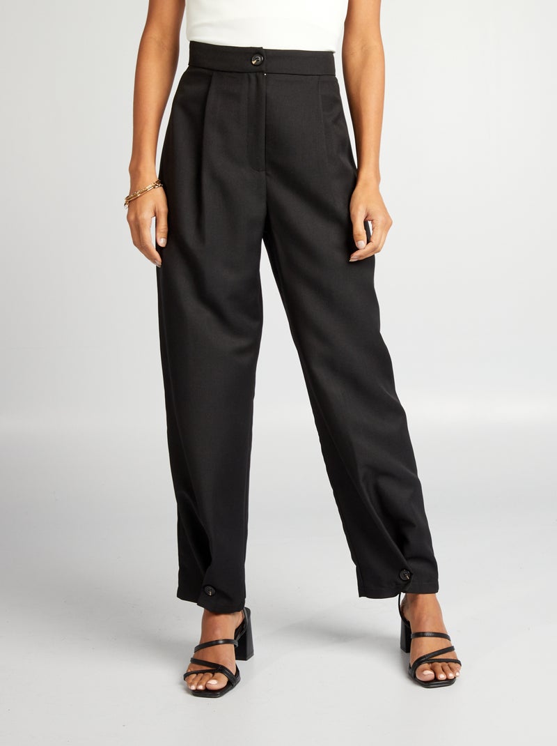 Pantalón tapered con botones en el bajo negro - Kiabi