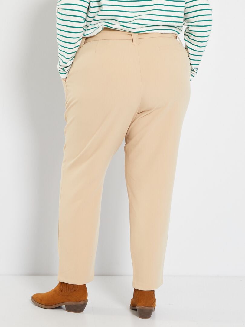 Pantalón tapered con cintura ancha BEIGE - Kiabi