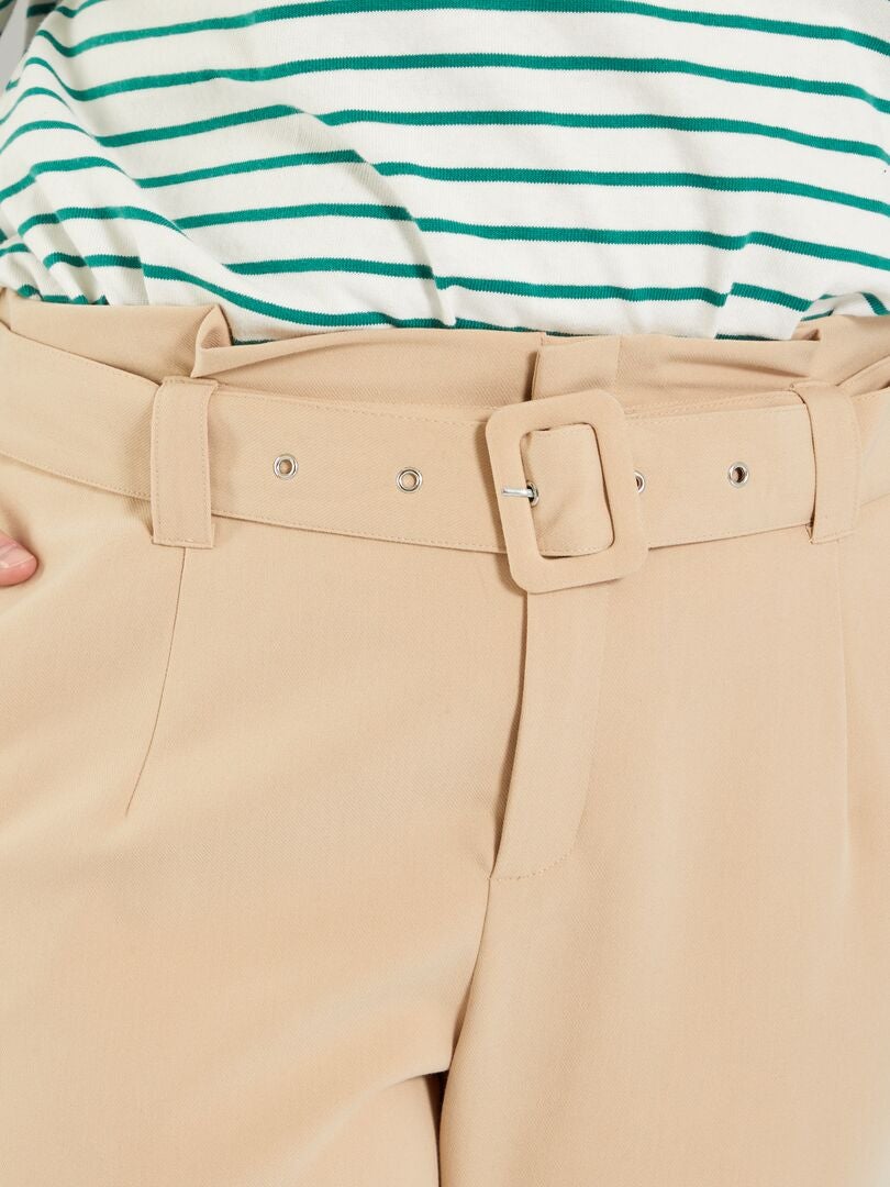 Pantalón tapered con cintura ancha BEIGE - Kiabi