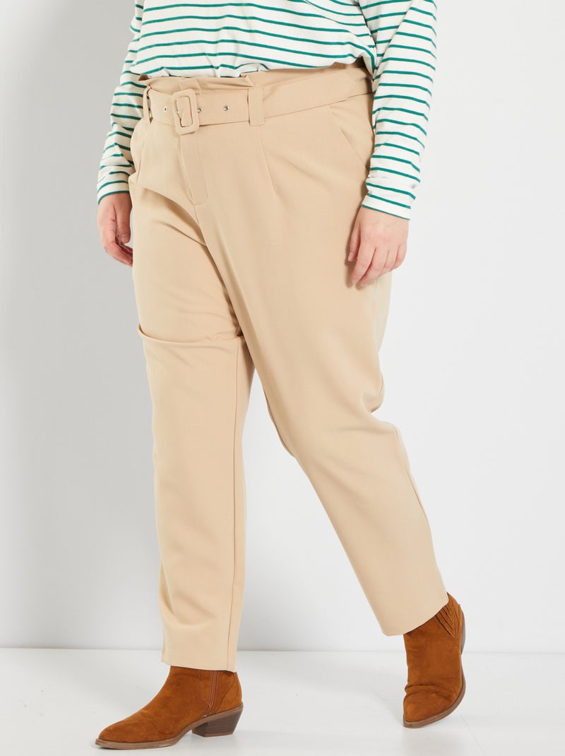 Pantalón tapered con cintura ancha BEIGE - Kiabi