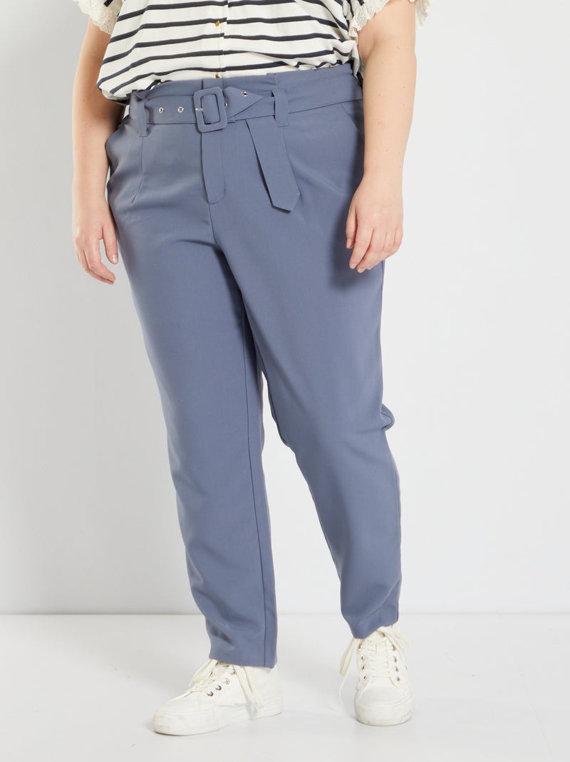 Pantalón tapered con cintura ancha GRIS - Kiabi