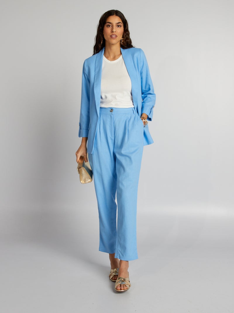 Pantalón tapered de lino AZUL - Kiabi