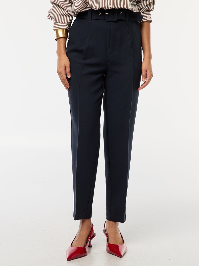 Pantalón tapered vaporoso con cinturón con hebilla Azul - Kiabi