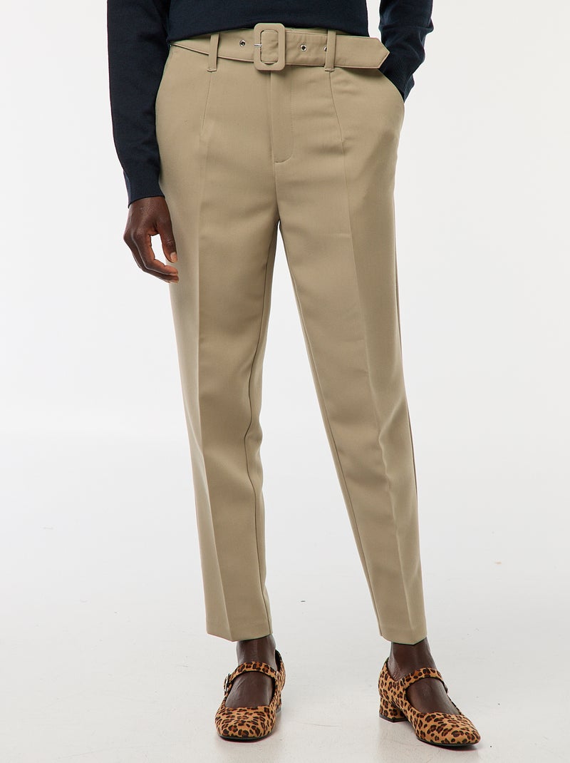 Pantalón tapered vaporoso con cinturón con hebilla Verde - Kiabi