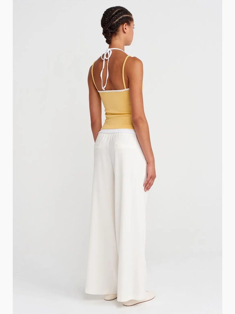 Pantalón tejido de pernera ancha con cintura de cordón dilvin Blanco - Kiabi