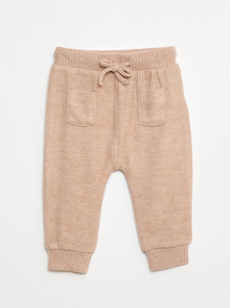 Pantalón tipo harén de punto liso Beige - Kiabi