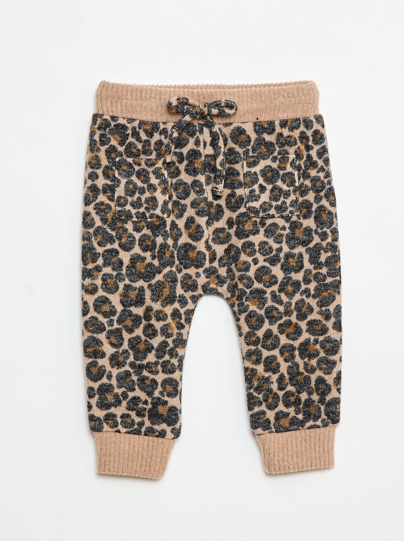 Pantalón tipo sarouel de punto con estampado de leopardo Beige - Kiabi