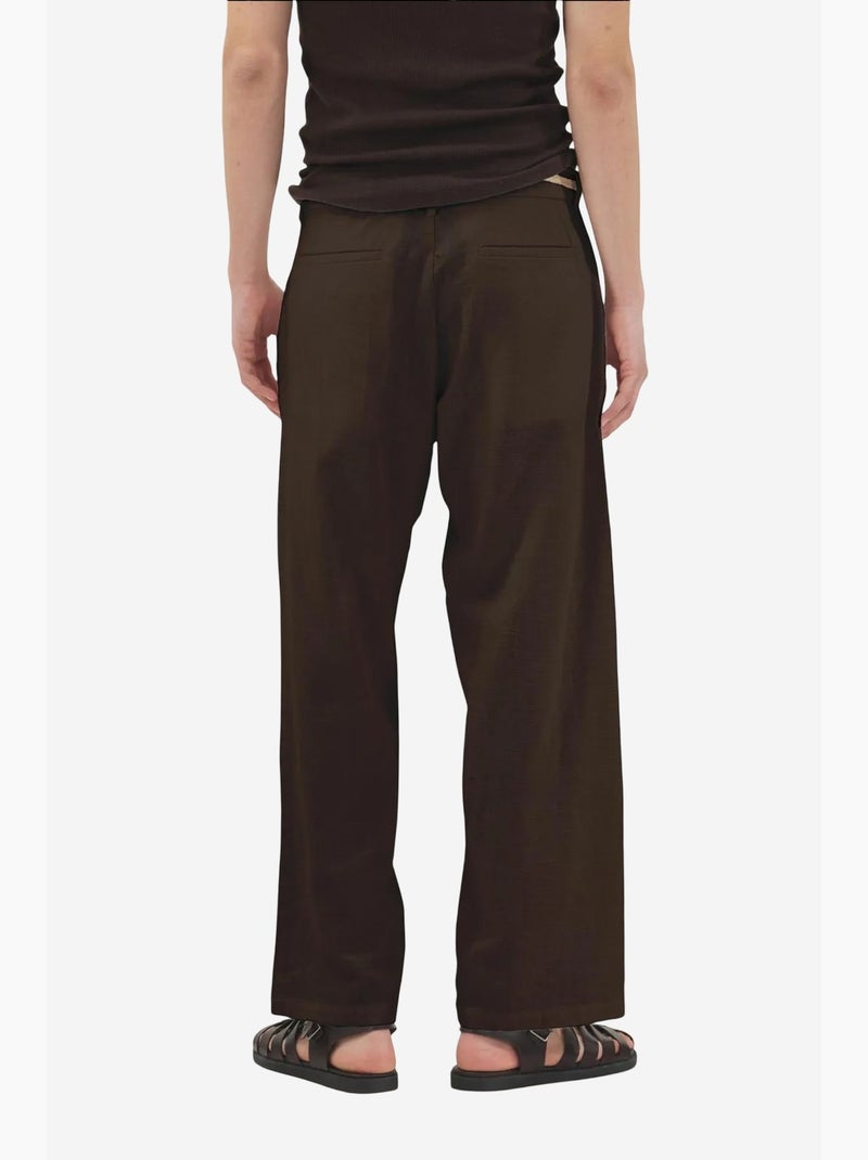 Pantalón traje algodón lino giesto Marrón chocolate - Kiabi