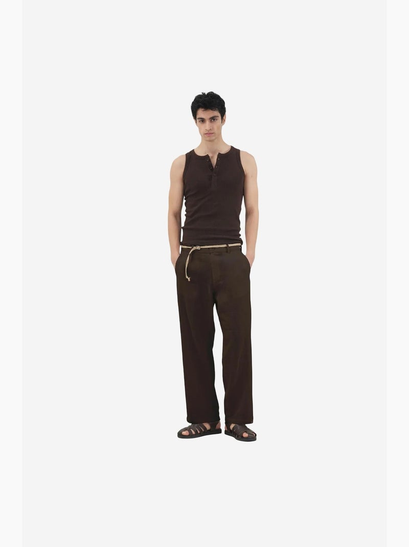 Pantalón traje algodón lino giesto Marrón chocolate - Kiabi