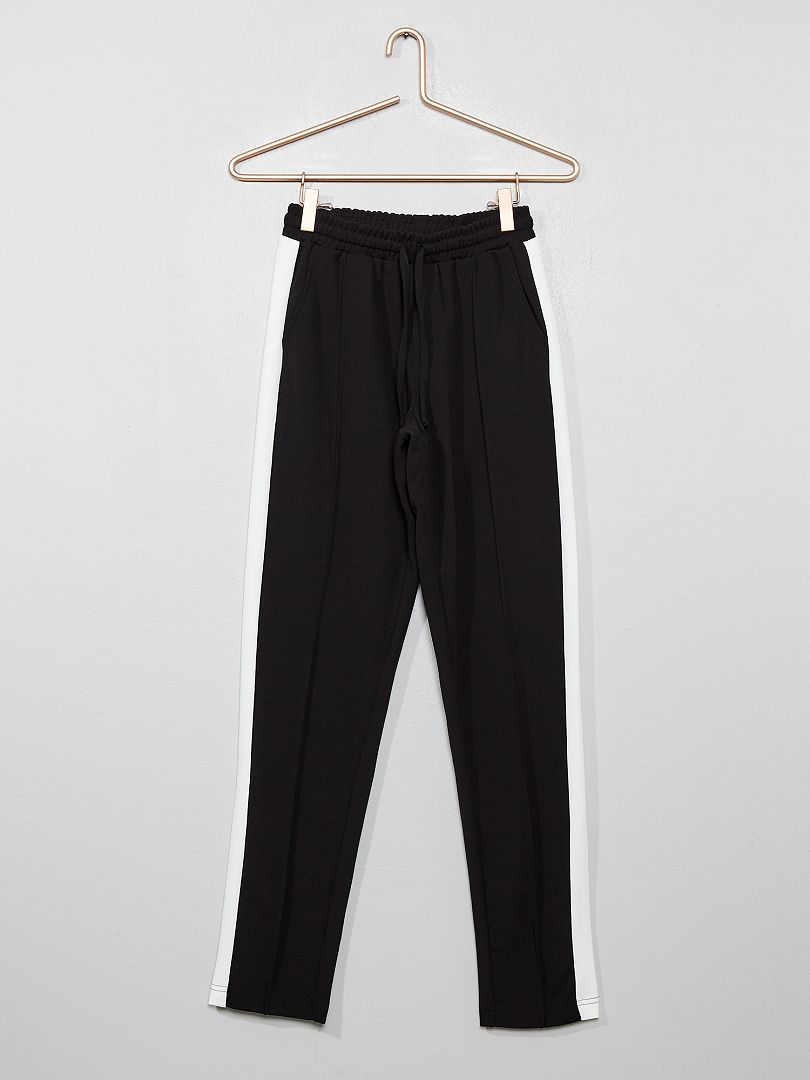Pantalón vaporoso con franjas laterales blancas Negro - Kiabi