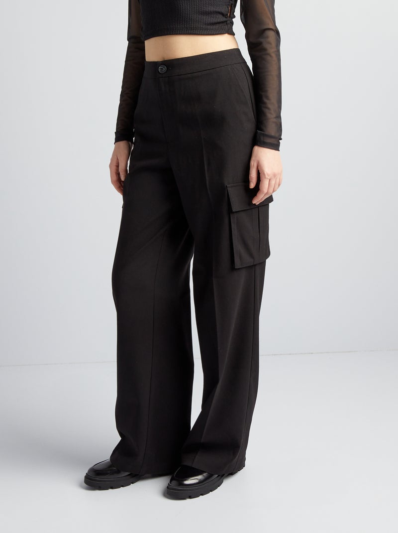 Pantalón vaporoso con múltiples bolsillos negro - Kiabi