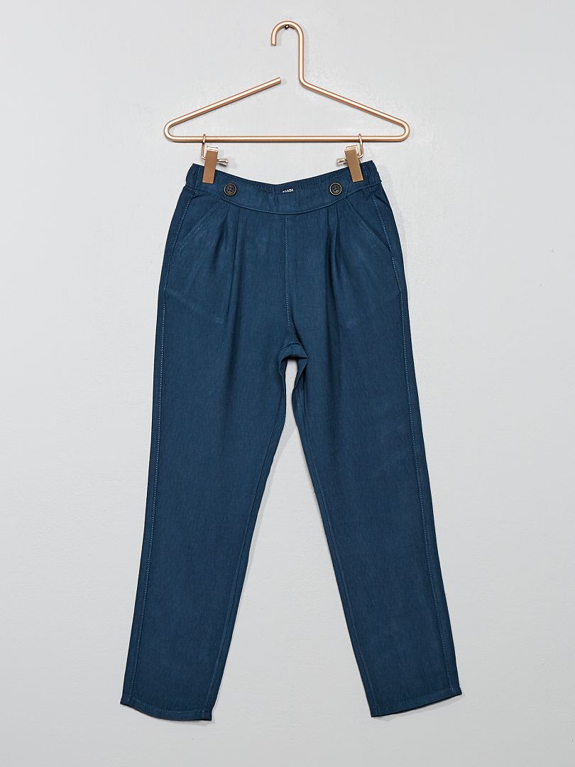 Pantalón vaporoso con pinzas azul navy - Kiabi