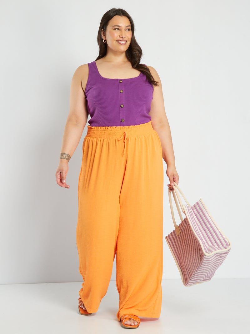 Pantalón vaporoso de crepé naranja - Kiabi