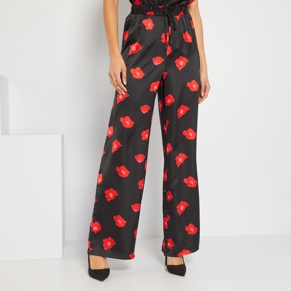 Pantalón vaporoso motivo flores Mujer talla 34 a 48 - NEGRO - Kiabi - 18,00€