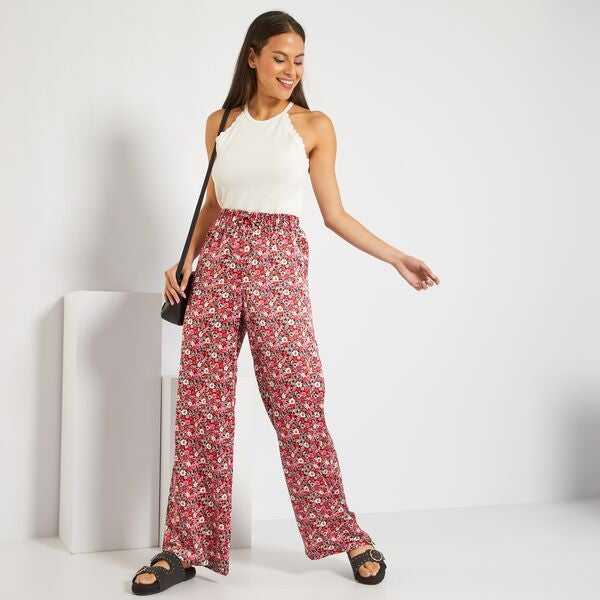Pantalón vaporoso motivo flores Mujer talla 34 a 48 - NEGRO - Kiabi - 18,00€
