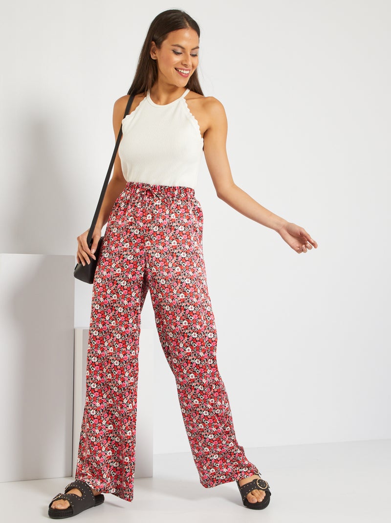 Pantalón vaporoso motivo flores NEGRO - Kiabi