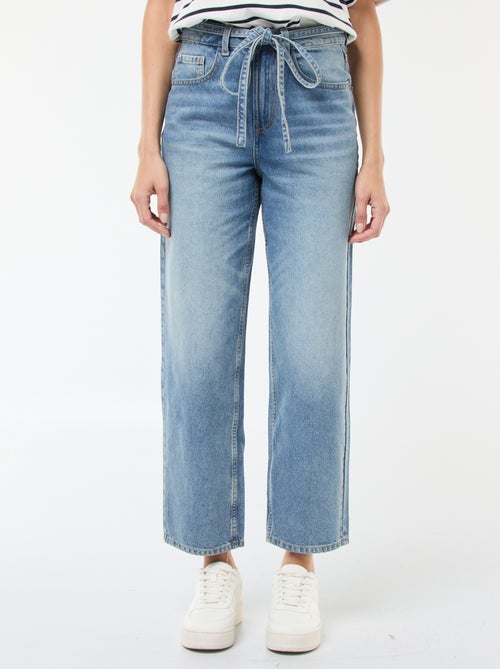 Pantalón vaquero barrel fit liso con lazo - Kiabi