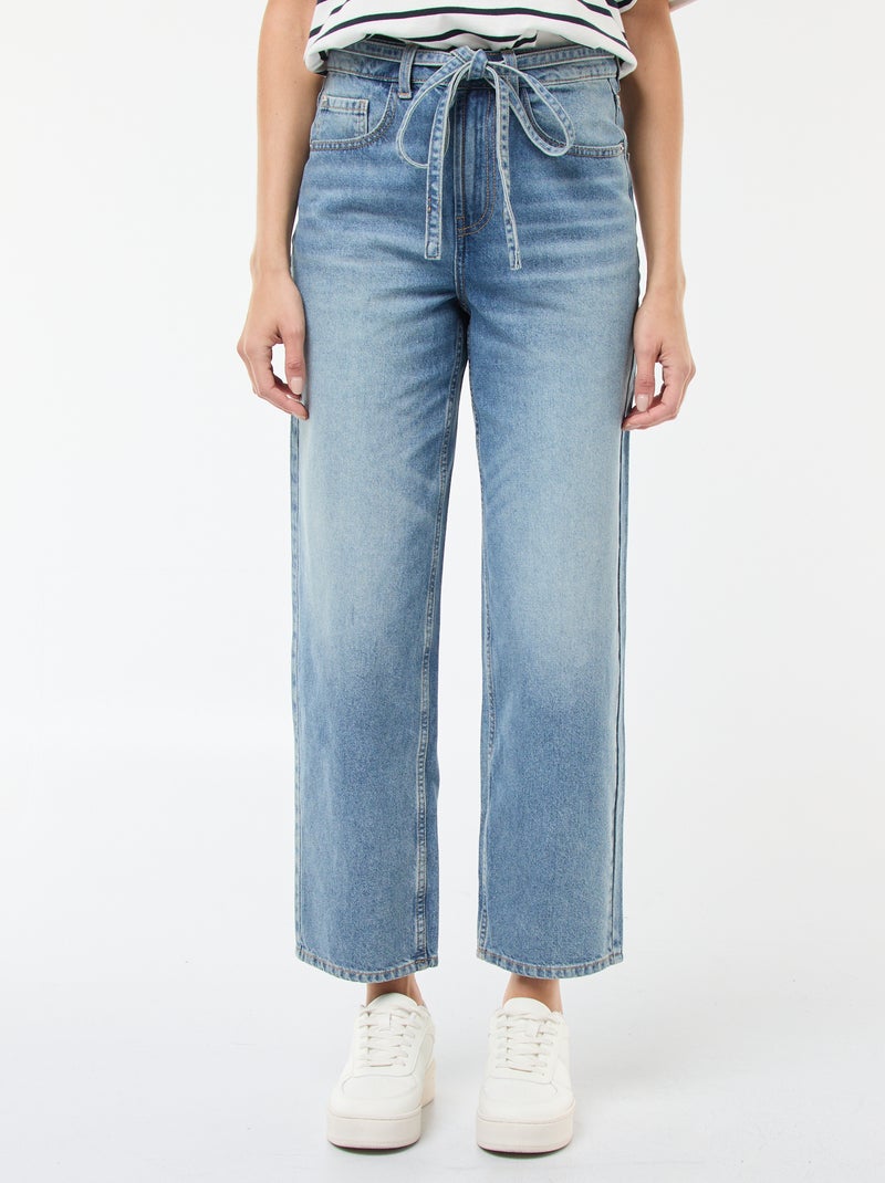 Pantalón vaquero barrel fit liso con lazo Azul - Kiabi