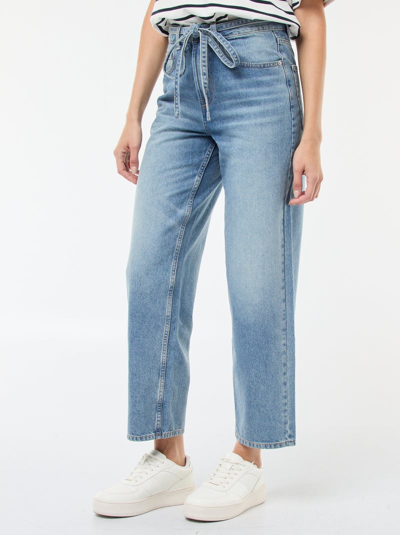 Pantalón vaquero barrel fit liso con lazo Azul - Kiabi