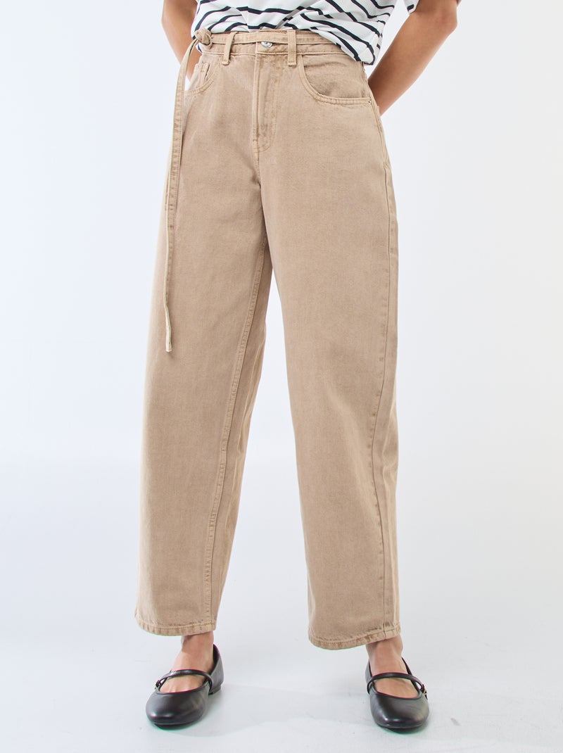 Pantalón vaquero barrel fit liso con lazo Beige - Kiabi