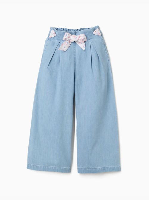Pantalón vaquero con cinturón floral y cintura paperbag - Kiabi