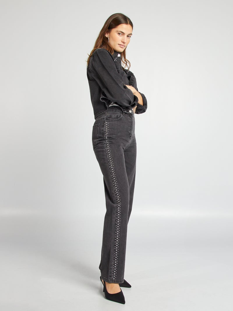 Pantalón vaquero con detalles metálicos GRIS - Kiabi