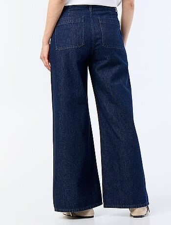 Pantalón vaquero crudo wide leg con botones dorados