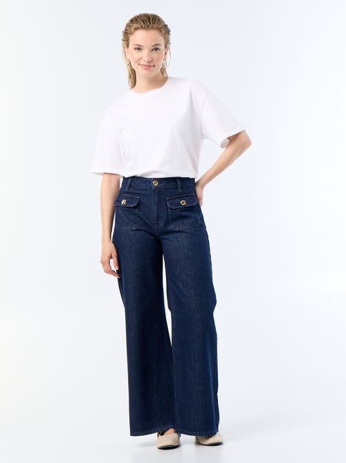 Pantalón vaquero crudo wide leg con botones dorados - Kiabi