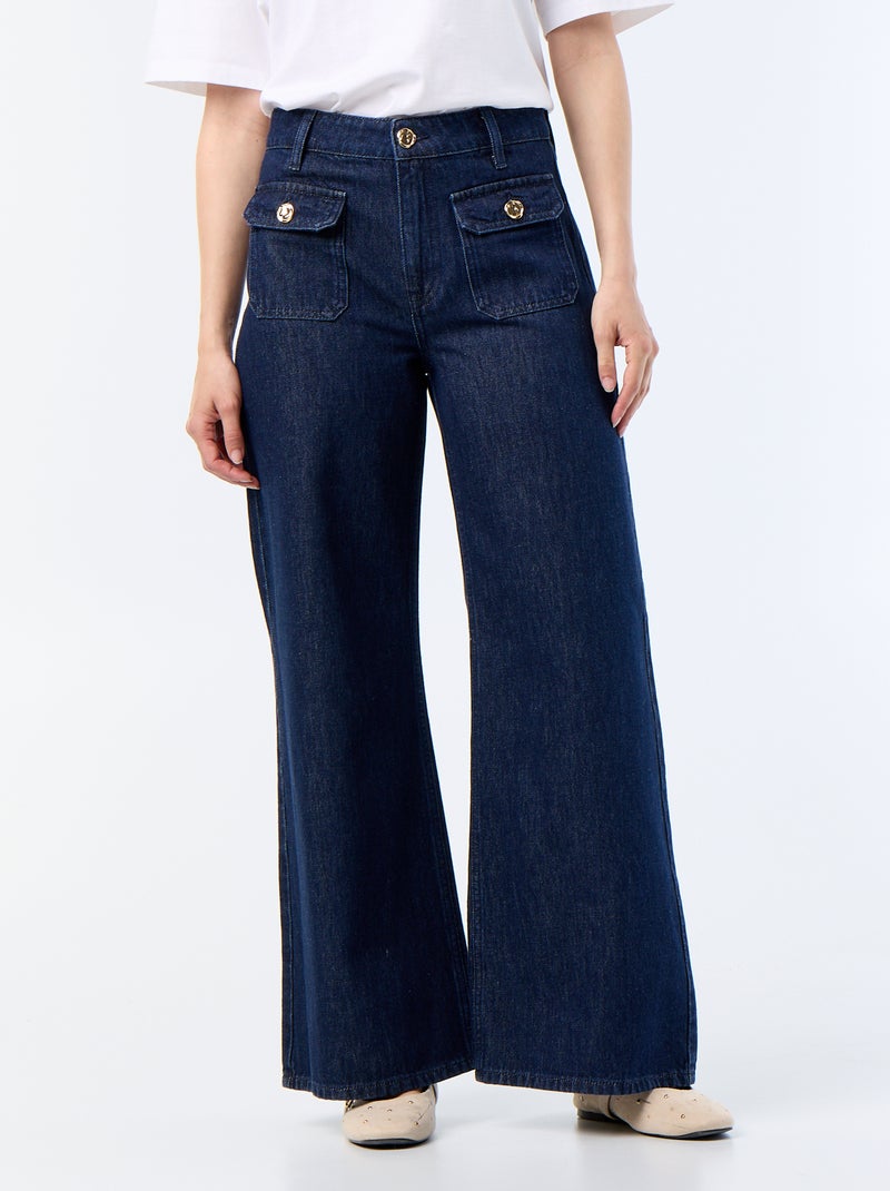 Pantalón vaquero crudo wide leg con botones dorados Azul - Kiabi