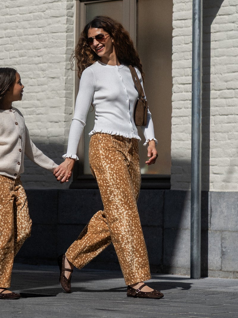Pantalón vaquero de corte barrel con estampado Beige - Kiabi