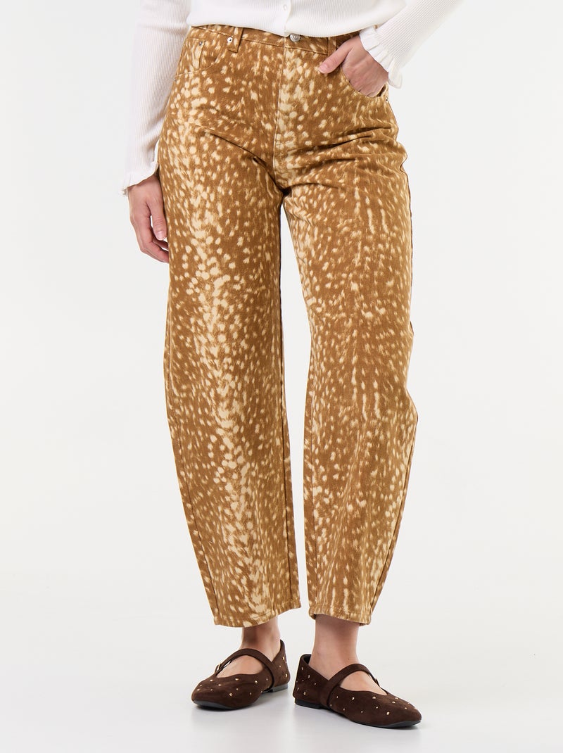 Pantalón vaquero de corte barrel con estampado Beige - Kiabi