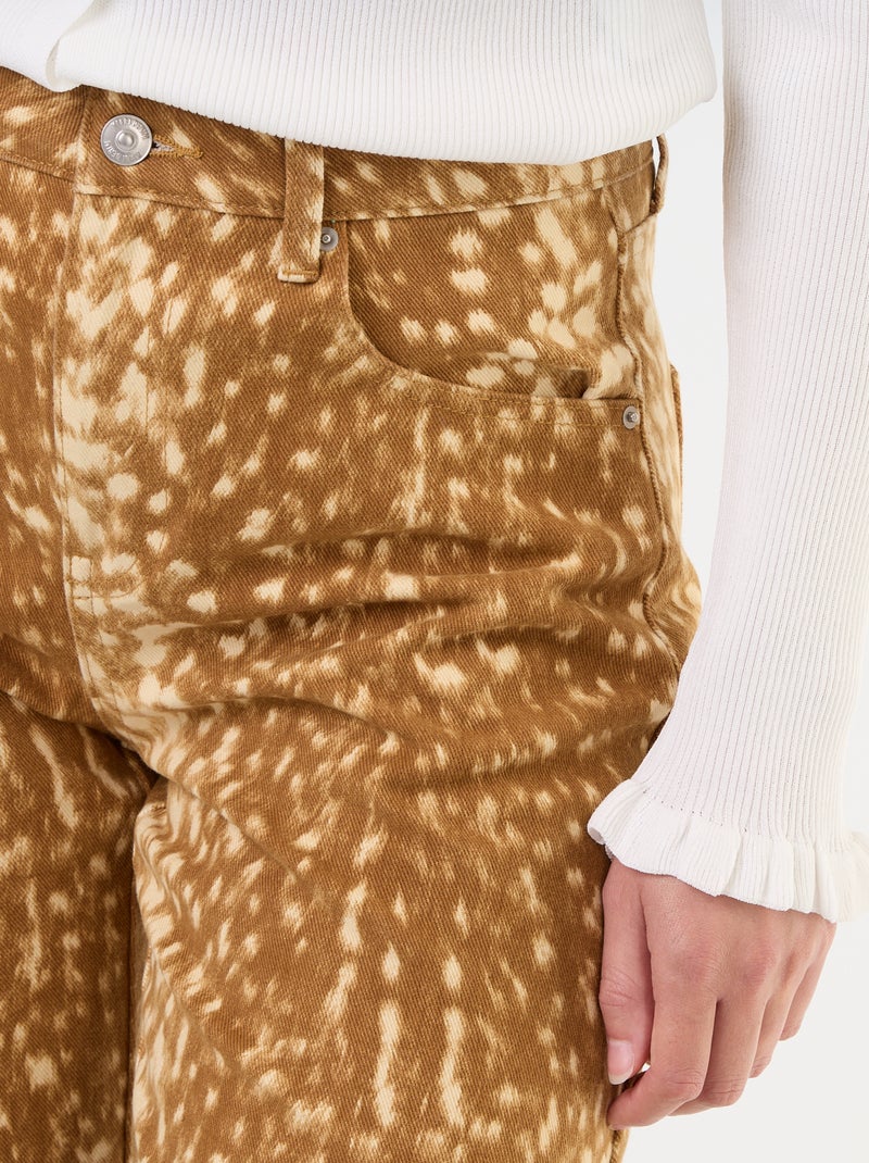 Pantalón vaquero de corte barrel con estampado Beige - Kiabi