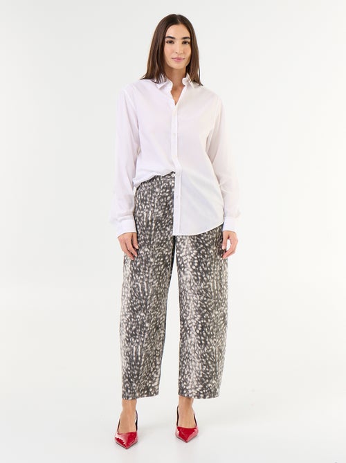 Pantalón vaquero de corte globo de tiro alto estampado - Kiabi