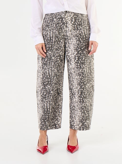 Pantalón vaquero de corte globo de tiro alto estampado - Kiabi