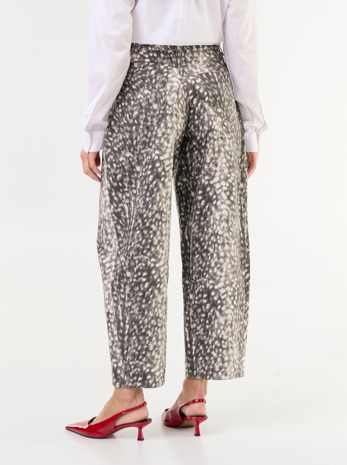 Pantalón vaquero de corte globo de tiro alto estampado - Kiabi