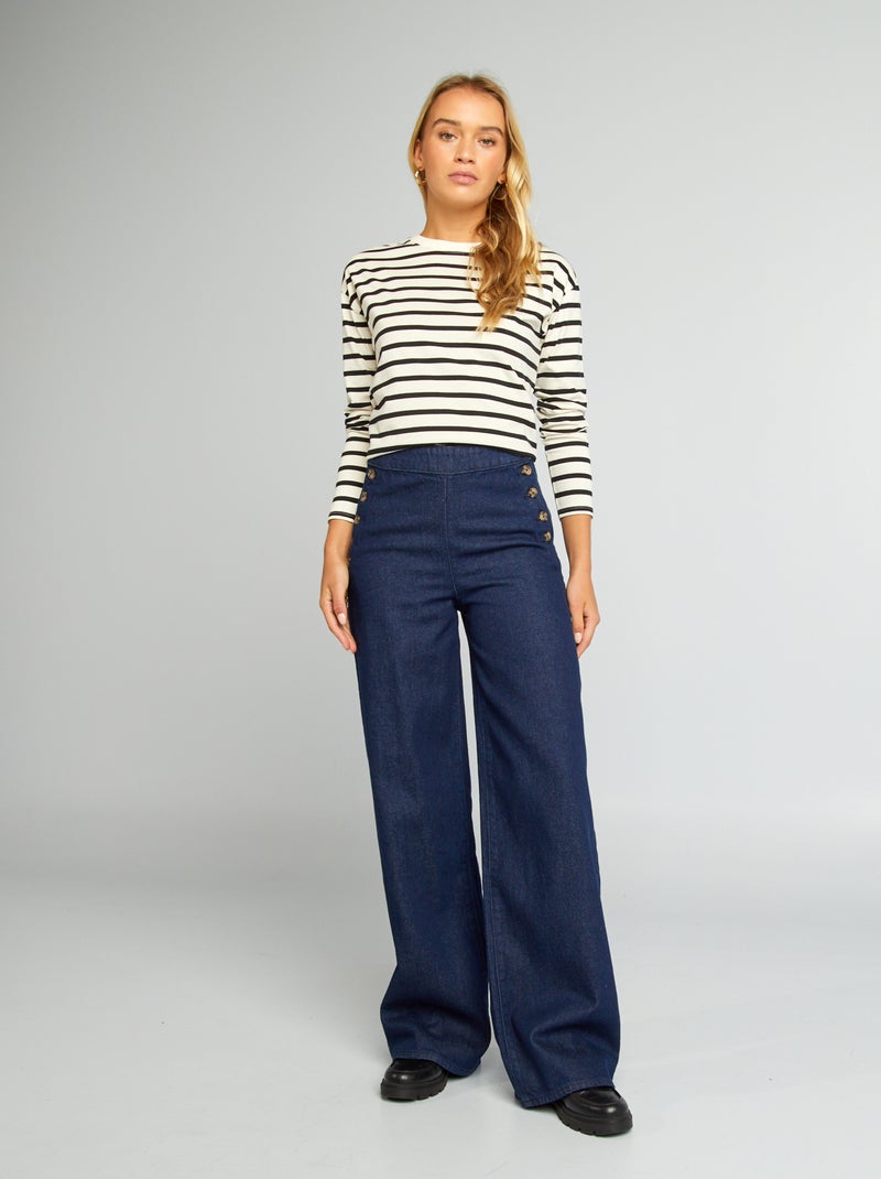 Pantalón vaquero de tiro alto estilo marinero AZUL - Kiabi