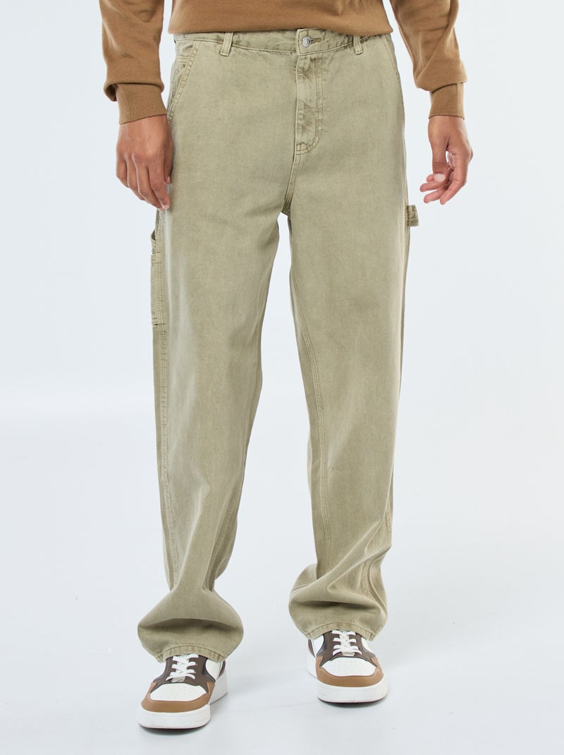 Pantalón vaquero estilo carpintero Kaki - Kiabi
