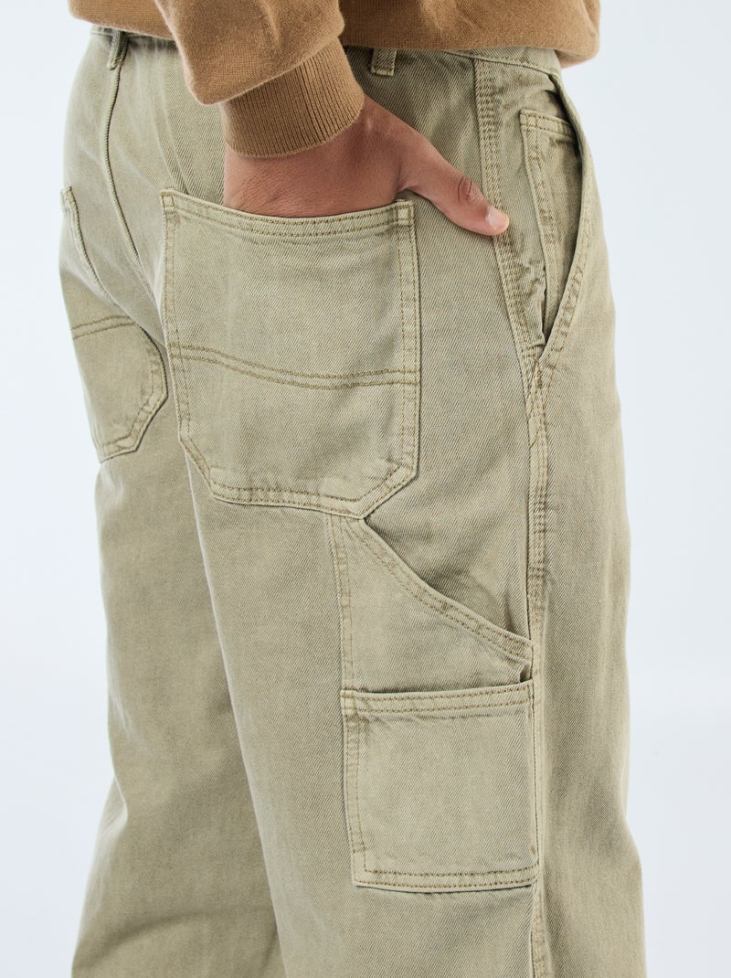 Pantalón vaquero estilo carpintero Kaki - Kiabi