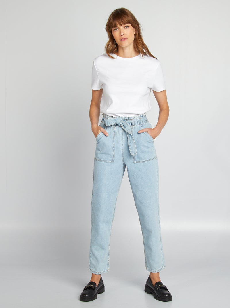 Pantalón vaquero mom con cinturón anudable AZUL - Kiabi