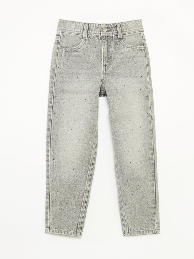 Pantalón vaquero mom fit con strass Gris - Kiabi