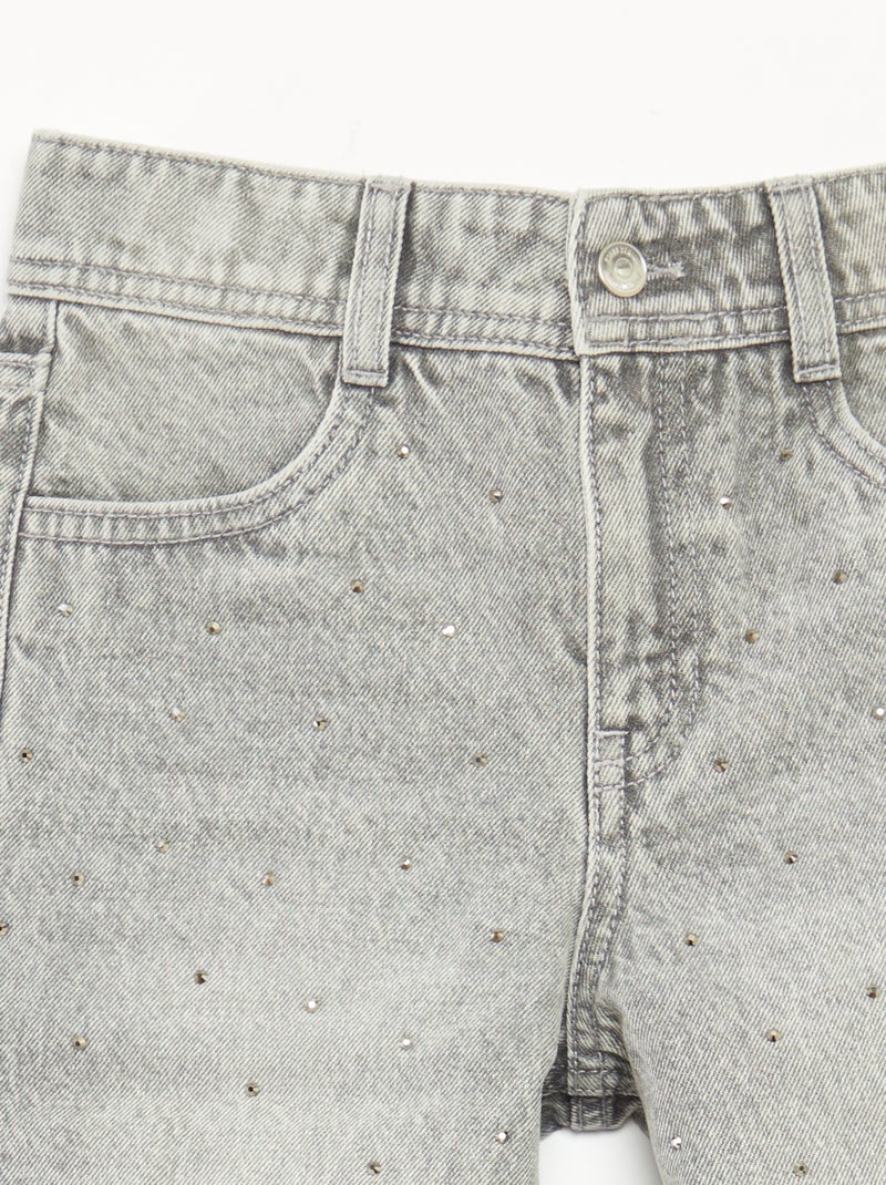 Pantalón vaquero mom fit con strass Gris - Kiabi