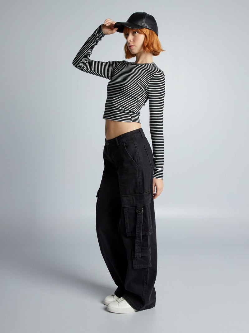 Pantalón vaquero multibolsillos con tiras GRIS - Kiabi